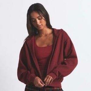 SKIMS Cotton Fleece Zip Up Hoodie MERLOT!! NEW!